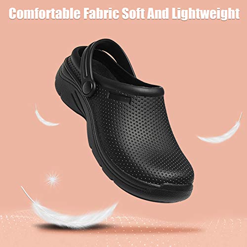 NUHEEL Zuecos para Mujer Zapatillas Ahuecadas Mocasines Nuse Enfermería Impermeable Mula Confort Sandalias Cuña Resbalón Playa Verano Antideslizante Caminar Zapatos Planos Informales Negro 42 EU
