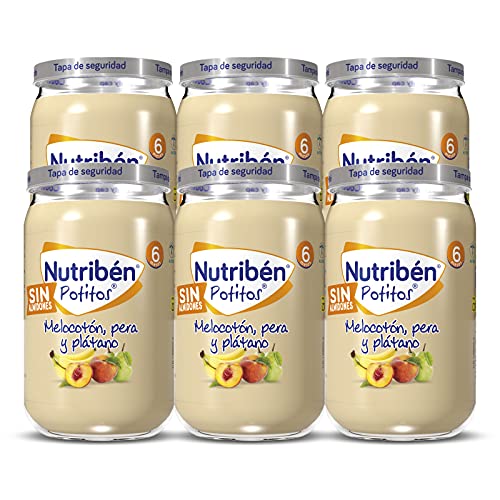 Nutribén Potitos Melocoton Pera y Platano Desde Los 6 Meses Pack de 6 x 235gr