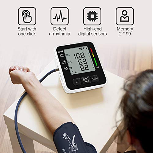 NWOUIIAY Tensiómetro de Brazo Eléctrico Digital con Monitoreo de Arritmia Memorias de 2 Usuarios(2 * 99) Gran Pantalla LCD Brazalete 22-42cm Negro