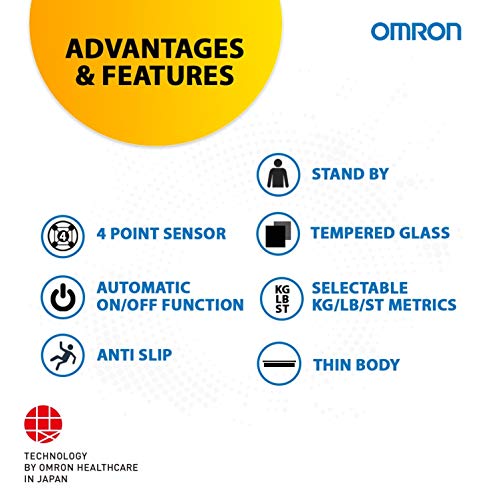 OMRON HN289 - Báscula de baño digital, 5 Kg a 150 Kg, pilas incluidas, color negro