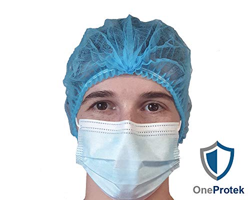 OneProtek -100 Gorros desechables no tejido - Gorro protectore para el cabello - Resistente, doble elásticos y antipolvo - Azul