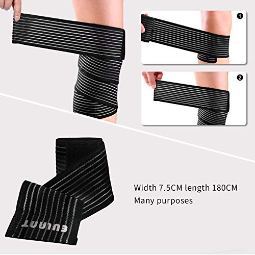 ONTYZZ Vendaje de Rodilla Abrazadera 1 Par Alta Elasticidad Envoltura de Compresión de Muslo para Aliviar Esguince de Dolor Muscular Lesión Deportiva Soporte Envolvente para Pantorrillas Negro/180cm