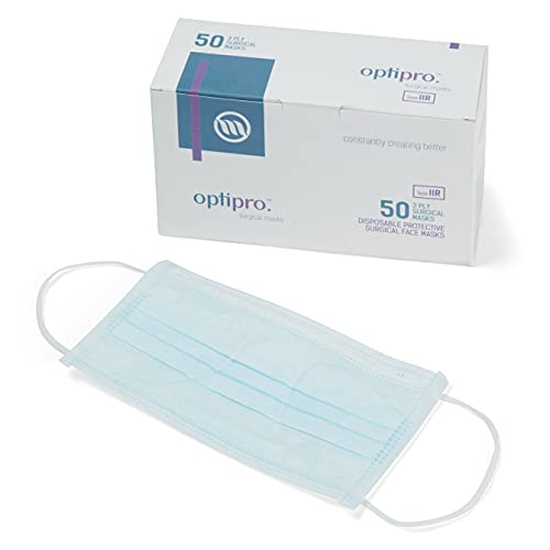 OptiPro Mascarillas Quirúrgicas, Caja de Mascarillas 50 uds, Certificación CE, Tipo IIR, Mascarillas Homologadas con 3 Capas Protectoras, Alta Capacidad de Filtrado, Mascarillas Desechables