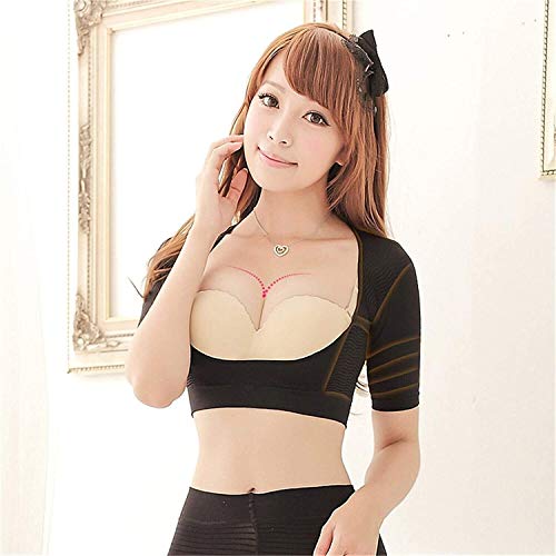 Órtesis de espalda Pérdida de las mujeres mangas del brazo del hombro Fajas Volver soporte superior talladora del brazo de compresión mangas jorobada corrector de la postura Peso 10,11 (Color: Negro,