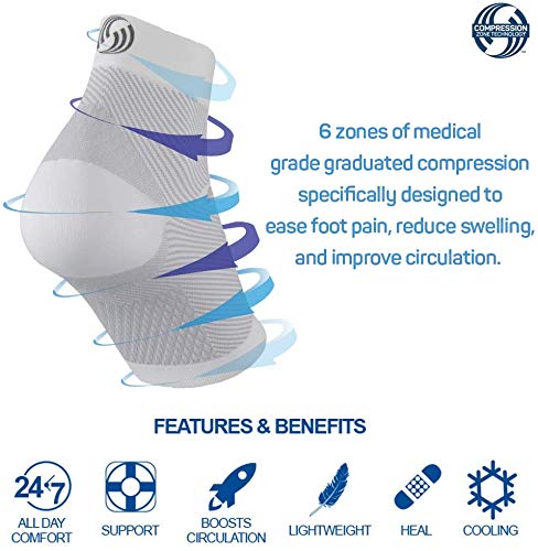 Orthosleeve media compresión graduada FS6, Beige, talla L. 6 zonas de compresión. Producto específico para fascitis plantar y dolor en el talón, Mejora la circulación, Reduce la inflamación