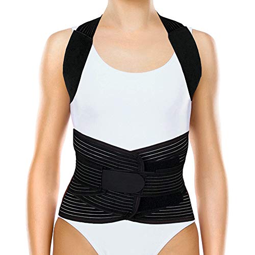 ORTONYX Soporte completo para espalda con almohadilla dorso-lumbar extraíble - Alivio del dolor de espalda superior e inferior, cifosis torácica, hombros redondeados, XXL