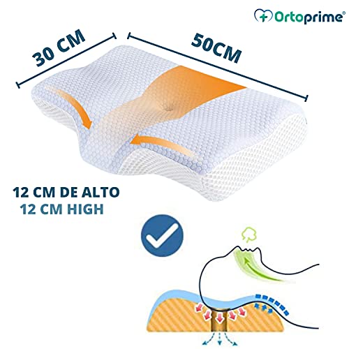OrtoPrime Almohada Cervical Viscoelástica Anatómica Confort - Almohada Ortopédica Efecto Memoria - Cojín Cervical Adaptable - Almohada Ergonómica Previene el Dolor de Cuello