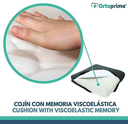 OrtoPrime Cojín Antiescaras Viscoelástico Alta Densidad - 60 Kg/m3 - Asiento Ortopédico Espuma de Memoria - Idóneo para Silla de Ruedas Oficina Coche y Hogar