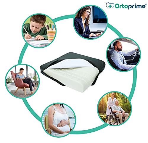 OrtoPrime Cojín Antiescaras Viscoelástico Alta Densidad - 60 Kg/m3 - Asiento Ortopédico Espuma de Memoria - Idóneo para Silla de Ruedas Oficina Coche y Hogar