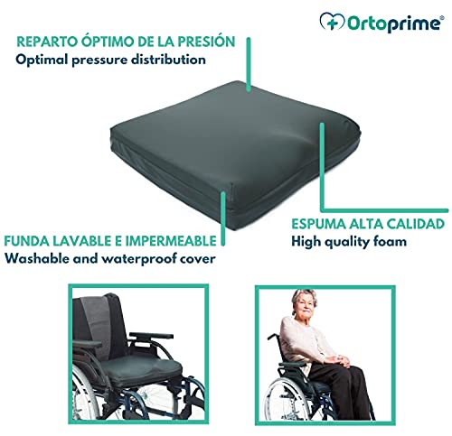 OrtoPrime Cojín Antiescaras Viscoelástico Alta Densidad - 60 Kg/m3 - Asiento Ortopédico Espuma de Memoria - Idóneo para Silla de Ruedas Oficina Coche y Hogar