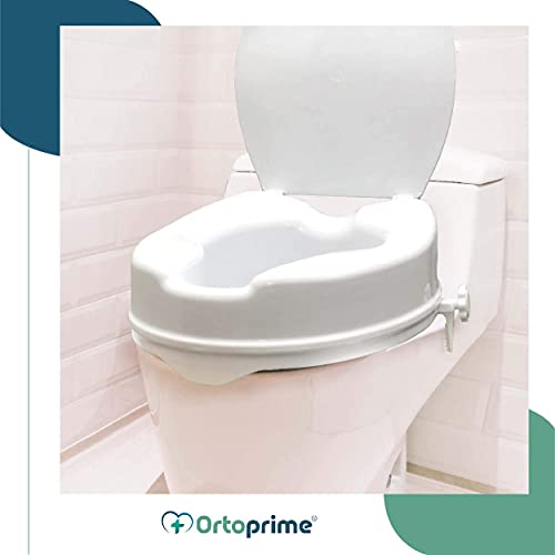 OrtoPrime Elevador WC Adulto Con Tapa - Altura 10 cm - Asiento de Inodoro Ortopédico con cierres Laterales de Seguridad - Alzador WC Universal Adaptable - Alza Inodoro