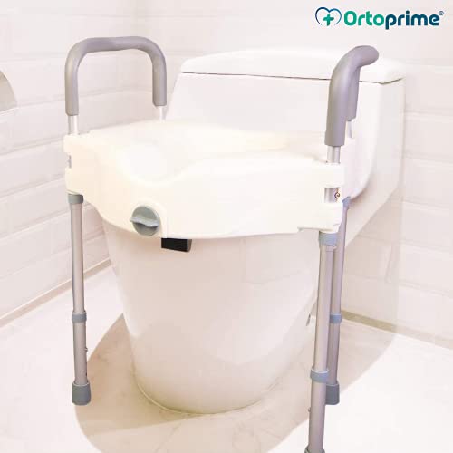 OrtoPrime Elevador WC Adultos con Reposabrazos Acolchados - Alzador wc Patas Regulables en Altura - Silla wc Medida Universal - Alza wc Baño Adaptado Cómodo y Seguro - Adaptador wc con Patas