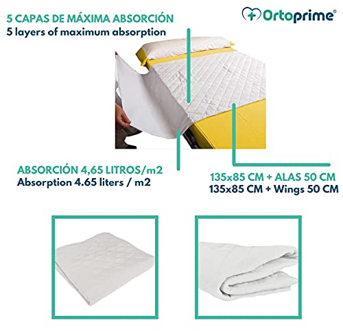 OrtoPrime Empapadores Cama Adultos LAVABLES 135 cm - Protector Cama ABSORBENTE 4,65 Litros – Empapador Cama Grande - PROTECTOR Colchón Impermeable - Empapador Reutilizable 400 Lavados
