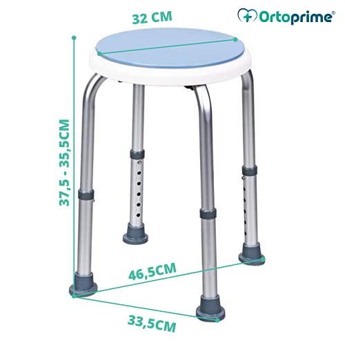 OrtoPrime Taburete Baño Redondo Giratorio Confort - Taburete Ducha Antideslizante Regulable en Altura - Sillas Ducha Mayores Fácil Acceso y Transferencia - Montaje Sin Herramientas
