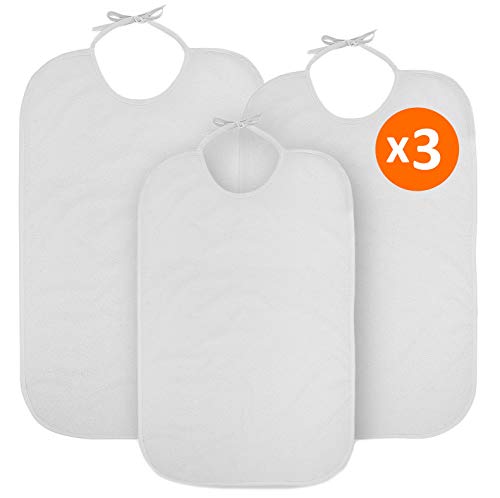 OrtoPrime X3 Babero Adulto Impermeable RIZO + PVC Baberos para Personas Mayores Impermeables y Reutilizables - Baberos para Adultos Pack 3 UNIDADES