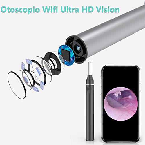 Otoscopio Digital WiFi-OVIFM 3,9mm HD Endoscopio Oido con 6 LED y Caja de Almacenamiento, Camara Endoscopica Inalámbrico con Herramienta de Limpieza de Oidos, Soporte para Movil,IPhone y Android