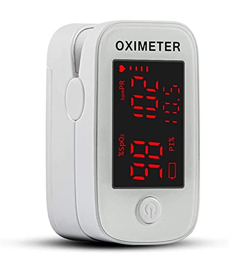 Oxímetro de Pulso con Punta de Dedo, Monitor de Saturación de Oxígeno en la Sangre, Medidor de Oxígeno Spo2 y Frecuencia Cardíaca Precisa, Oxímetro con Cordón y Baterías, Blanco