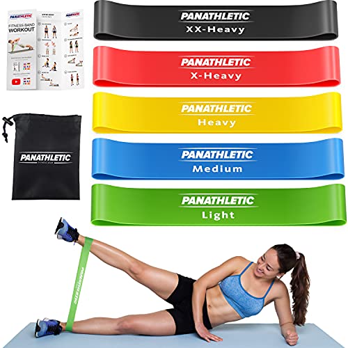 Panathletic Bandas Elasticas Fitness, Set de 5 Gomas – 5 Niveles de Resistencia, Guía de Ejercicios, eBook en Español y Bolsa – 5x banda musculacion, cintas para gluteos, goma elastica, elasticos, resistance bands