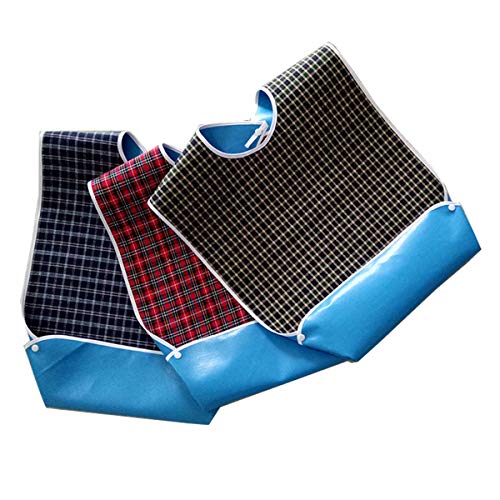 Paquete de 3 baberos para adultos con recogedor de migas opcional, impermeables, protector de ropa para el tiempo de comida, delantal de ayuda para adultos para personas mayores, pacientes y adultos
