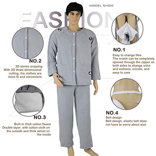 Parálisis De Enfermería Ropa Fácil De Usar Algodón De Manga Larga Discapacidad Cirugía Paciente Encamado Atención Al Paciente Pijamas,Redpants,XL