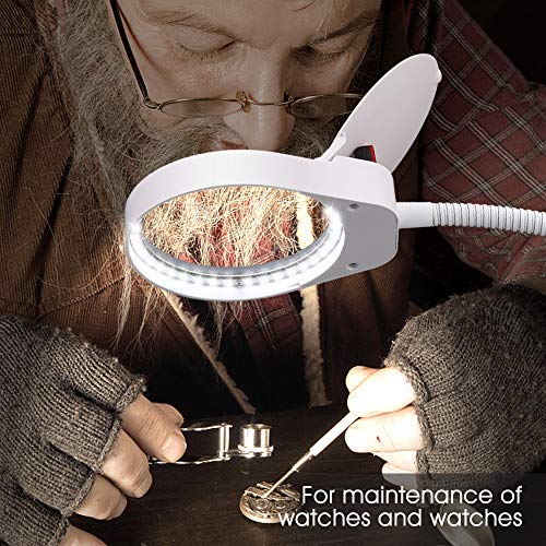 Pasa el ratón por encima de la imagen para ampliarla Tm-home - Lupa de 3 aumentos con luz y soporte, diseño plegable con lámpara de lupa LED para trabajo de cerca (color blanco)