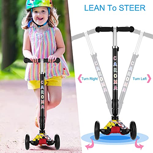 Patinete Scooter Niño 3 Ruedas para 3 a 12 Años de Niñas y Niños,Patinetes Clásicos Plegables,4 Alturas Regulables Escúter,4 Ruedas LED Iluminada,Lean To Steer,Antideslizante Ancho Pedal (Yellow)