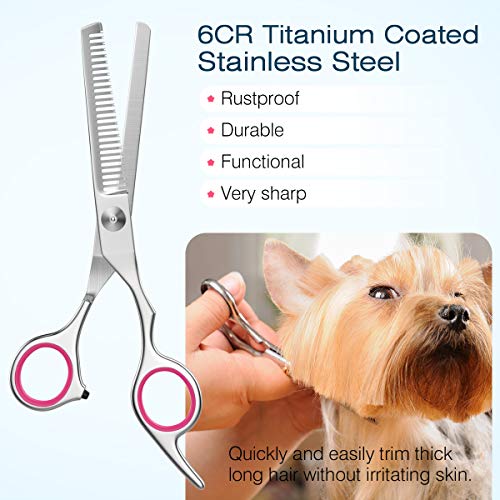 Pawaboo [ 5 PZS Tijeras de Acero Inoxidable, Tijeras para Mascota Profesionales y Agudas con Caja de Almacenamiento y Almohadilla de Silicona, Cortan Pelos para Perros Gatos y Conejos - Plata