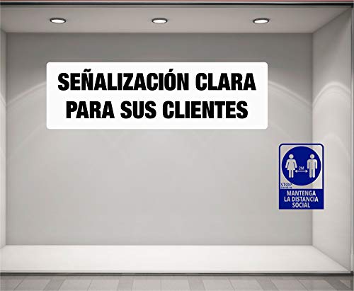 Pegatina COVID, Mantenga la Distancia social 2m, Prevención COVID-19, diseñado para empresas, como medida de protección contra el Coronavirus - Cartel prevención de 13 x 19cm (Azul Oscuro)