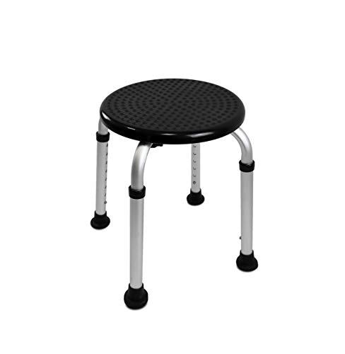 Pepe - Taburete Baño Ancianos, Taburete Ducha Redondo, Taburete Baño Adulto, Taburete Ducha para Mayores Antideslizante, Silla Ducha Mayores Regulable, Banqueta Ducha, Montaje sin Herramientas, Negro