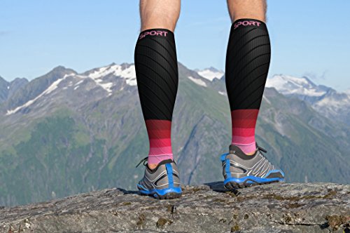 Physix Gear Sport Medias compresión hombre y mujer, las mejores pantorrilleras running para mejorar la circulación, perneras ciclismo para recuperar los músculos, 1 par, L/XL, azul