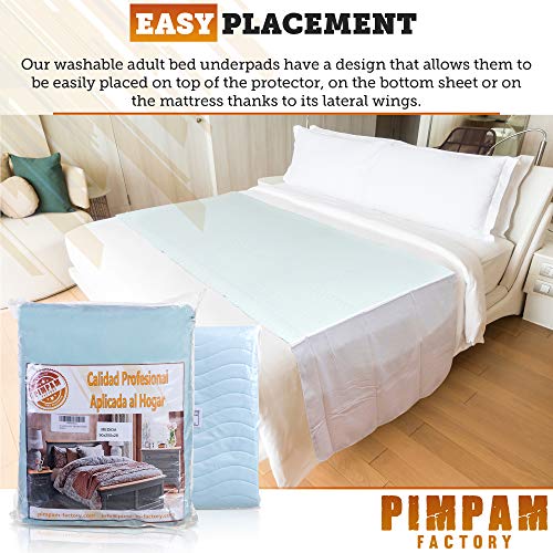 PimPam Factory - Pack 2 Empapador Protector para Cama | Fabricado en España | 135x85 | con Alas para Adultos | Salva Camas Impermeable y Reutilizable | Super Absorbente, Lavable | 4 Capas