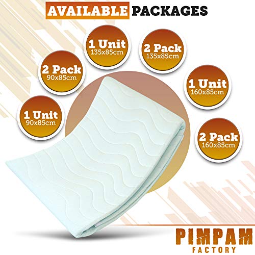 PimPam Factory - Pack 2 Empapador Protector para Cama | Fabricado en España | 135x85 | con Alas para Adultos | Salva Camas Impermeable y Reutilizable | Super Absorbente, Lavable | 4 Capas