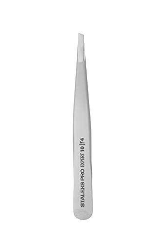 Pinzas para cejas, STALEKS PRO tipo 4, acero inoxidable quirúrgico, punta inclinada, durabilidad, precisión, hecho a mano, para expertos y profesionales.
