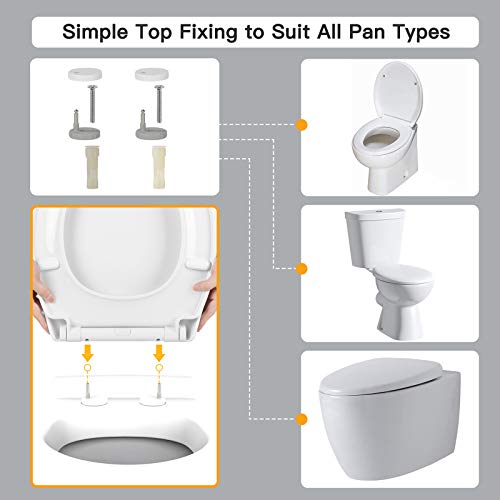 Pipishell Asiento de Tapa wc, Tapas WC de inodoro con cierre suave Tapa WC de universel con un Botón de Liberación Rápida, Top Fixing O-Shaped