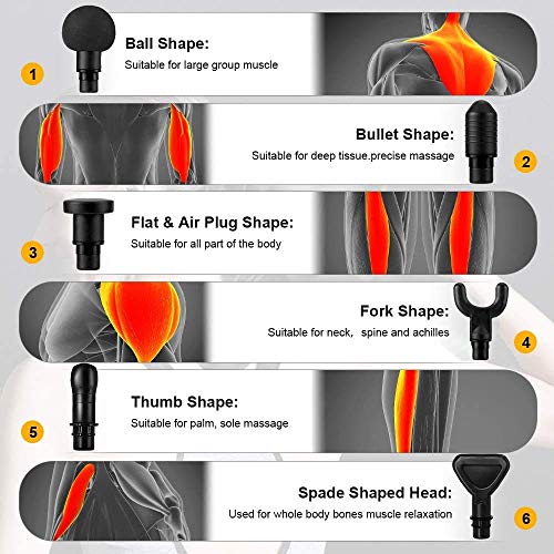 Pistola de Masaje Muscular, ALDOM Masajeador de Músculos de Tejido Profundo con 30 Niveles Ajustables, Massage Gun portátil 6 Cabezales de Masaje y Pantalla LCD Silenciosos para Relajación Fatiga