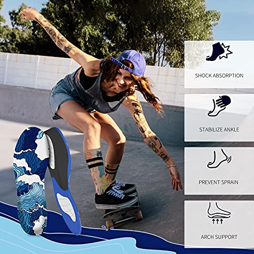 Plantillas Gel Mujer y Hombre Trabajo QBK Plantillas Metatarsalgia con Diseño Patrón Ondas Verano Soporte del Arco Plantilla Espolon Calcaneo para Pies Planos Fascitis Plantar y Alivio Dolor,S