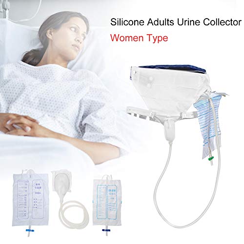 Porta pipí para orinal con colector de orina de silicona con 2 bolsas para catéter para orina y cinturón elástico para inodoro para hombre y mujer anciana (tipo de mujer)
