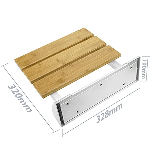PrimeMatik - Asiento de Ducha abatible. Silla Plegable para Ancianos de Madera bambú y Aluminio 320x328mm
