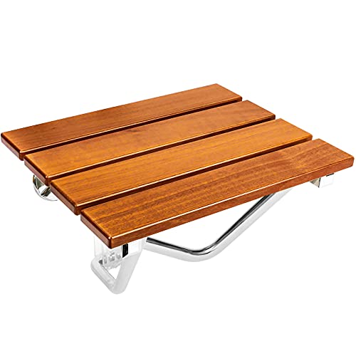 PrimeMatik - Asiento de Ducha abatible. Silla Plegable para Ancianos de Madera Tropical y Aluminio 380x338mm