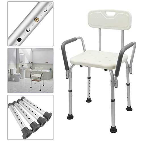 PrimeMatik - Silla de Ducha Antideslizante Regulable en Altura con reposabrazos para Personas Mayores