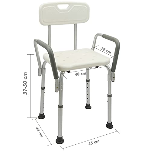 PrimeMatik - Silla de Ducha Antideslizante Regulable en Altura con reposabrazos para Personas Mayores