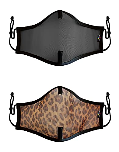 PRINT TODAY Mascarillas Traslúcidas Reutilizable Color Negro y Leopardo | Homologada | Medida: 15,5x10 cm (talla M) |Pack 2 Unidades.
