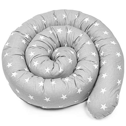 Protector cuna chichonera 150 cm - Cama Bebé Cojín Parachoques Torre de Cama Cojín y de Bebé Cuna Serpiente Protector A Gris con estrellas blanca