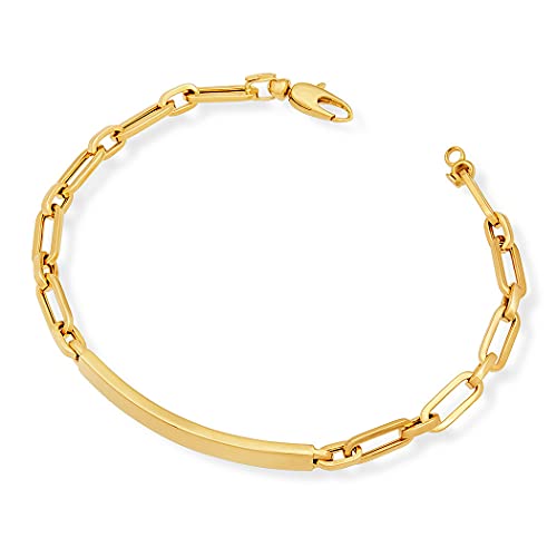 Pulsera de oro amarillo de 14 quilates con placa de 4,8 mm de alto pulido con cierre de pinza de langosta para mujer - Opciones de longitud: 19 20, Metal,