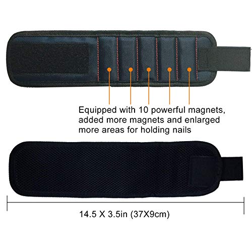 Pulsera Magnética Ajustable con 10 súper imanes, para Ahorra las Manos, Fija Fácilmente Tornillos, Clavos, Brocas, Pasadores, Pernos, Mejor Herramienta de Regalo para Hombres y Mujeres