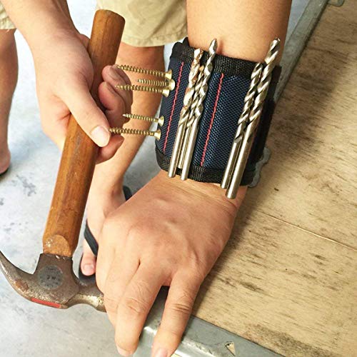 Pulsera Magnética Ajustable con 10 súper imanes, para Ahorra las Manos, Fija Fácilmente Tornillos, Clavos, Brocas, Pasadores, Pernos, Mejor Herramienta de Regalo para Hombres y Mujeres