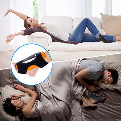 Pywee Férula nocturna para fascitis plantar, soporte de pie ortopédico, ajustable y elástico, para fascitis plantar, dolor de talón o tobillo, tendinitis de Aquiles con bola de masaje, color naranja