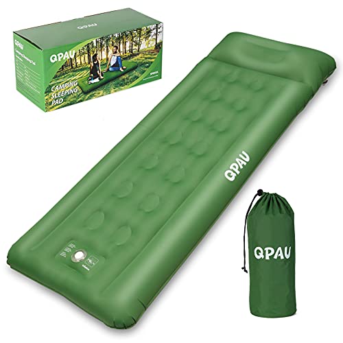 QPAU Esterilla Camping Autohinchable, Colchón de Aire para Camping con Bomba de Pie, Colchoneta Inflable Ultraligera y Portátil para Acampar, Viajes, Senderismo (Verde)