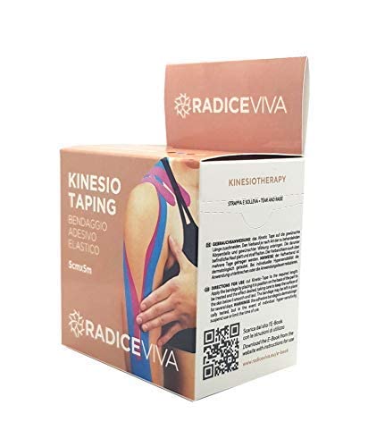 RADICEVIVA Kinesio - Cinta adhesiva elástica muscular para kinesiotherapy, 5 cm x 5 m, con instrucciones de uso (idioma español no garantizado), ideal para atletas y deportes (color piel)