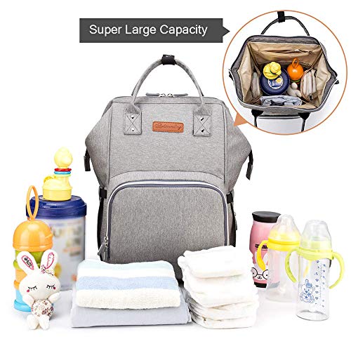 Ramotto Mochila de Pañales, Bolsa de Pañales Multifuncional de Gran Capacidad, Bolsos Cambiadores Pañales con USB Puerto de Carga 2 Ganchos de Cochecito y Bolsa de Preservación de Calor (Gris)